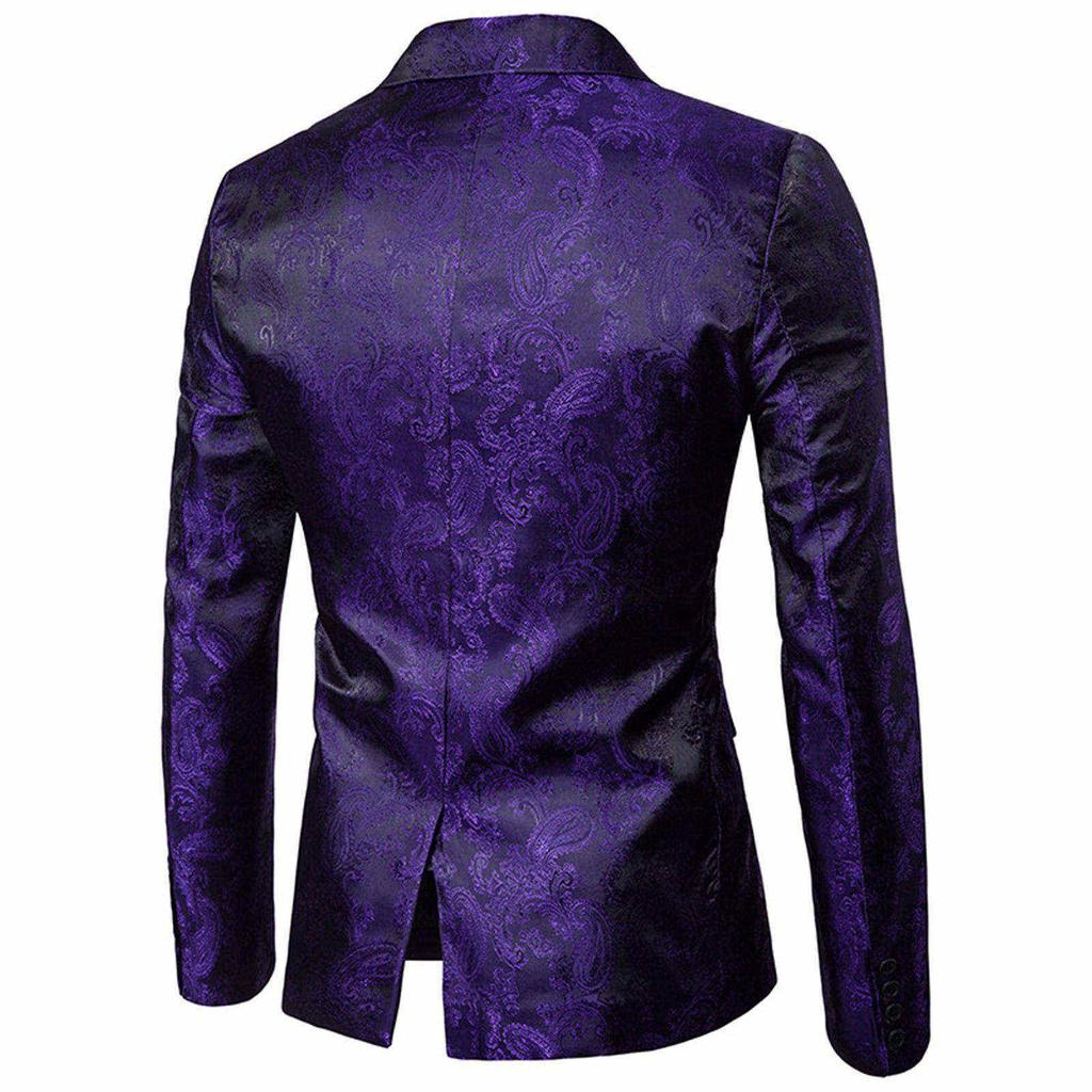 Men's Court Style Dark Grain Design Fashion One Button With Slim Suit