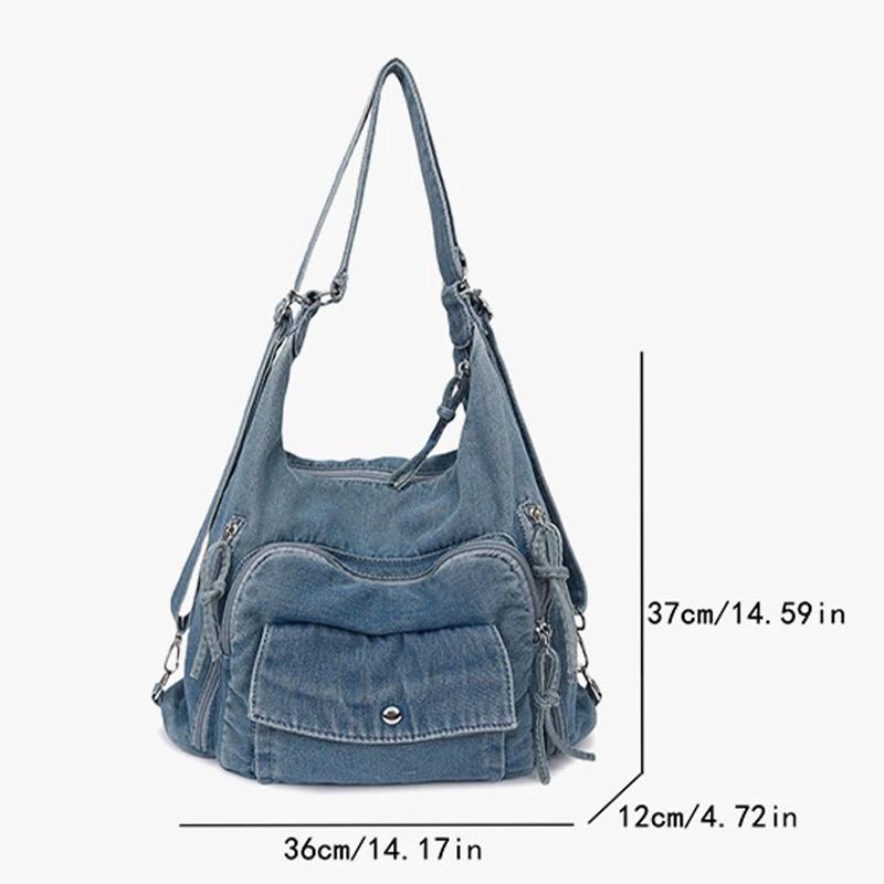 Japanese Harajuku Style Large Capacity Tote Bag Female New Casual Fashionable Multifunctional Denim Shoulder Messenger Bag