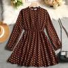 European and American autumn and winter temperament polka dot dress women's clothing waist long sleeves fashion casual dress