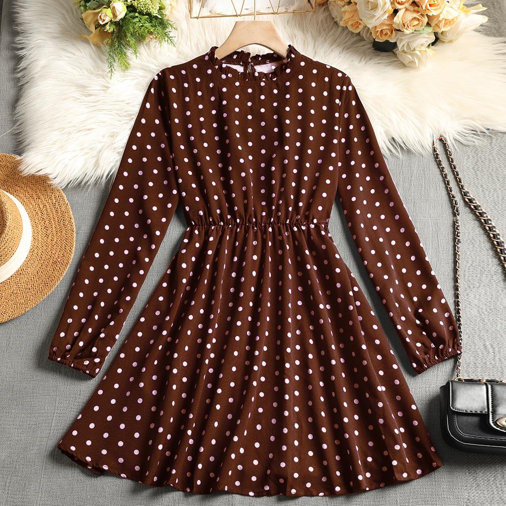 European and American autumn and winter temperament polka dot dress women's clothing waist long sleeves fashion casual dress