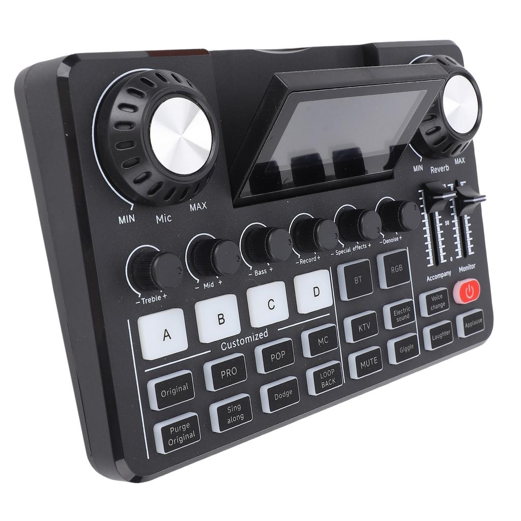 Live Sound Card Adjustable LED Screen Reverb RGB Lights Professional Sound Card with Voice Changer F