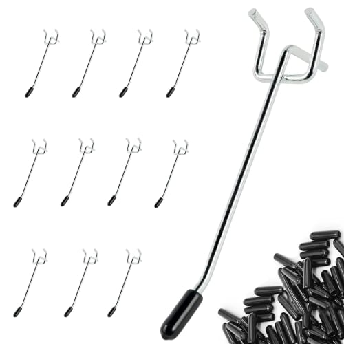Nivithi PHS15 Perforated Board Hooks, 55-Piece Set, T-Shaped, with Rubber, 25mm Hole Pitch, 5-6mm Hole Diameter, Fixed Mounting Bracket, 150mm Long, f