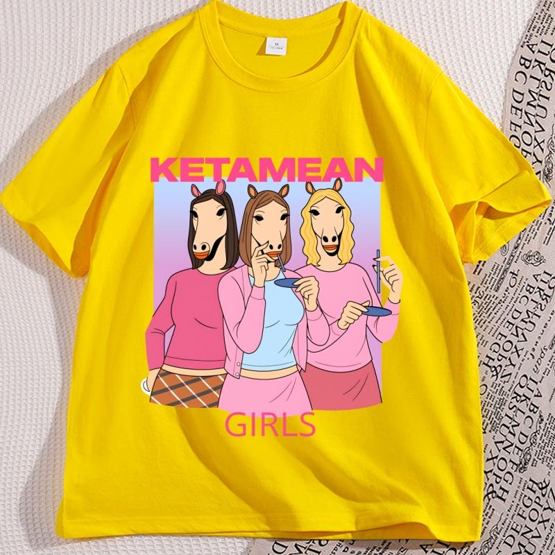 Camiseta para Niñas Ketamean Casual de Algodón Manga Corta Camiseta Divertida Humor Tendencia Holgada Cuello Redondo Tops Ropa Oversize Camisetas