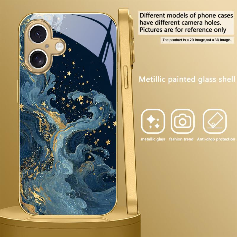 The quiet starry sky For IPhone 17Pro Max 16 17 Pro 15 P ro 14 13 Plus 12 Mini 11Pro Max XR 16E 17 Air Golden glass phone case