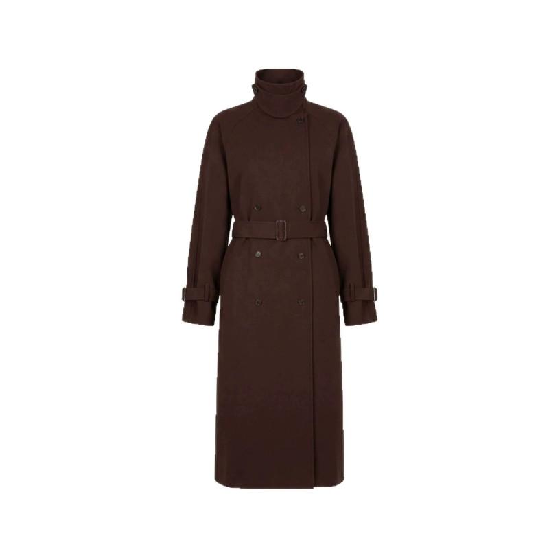 Doppelreihiger Trenchcoat für Damen mit Stehkragen, Taillengürtel, lockerer Passform, langer Länge, übergroße Oberbekleidung in einfarbigen Farben