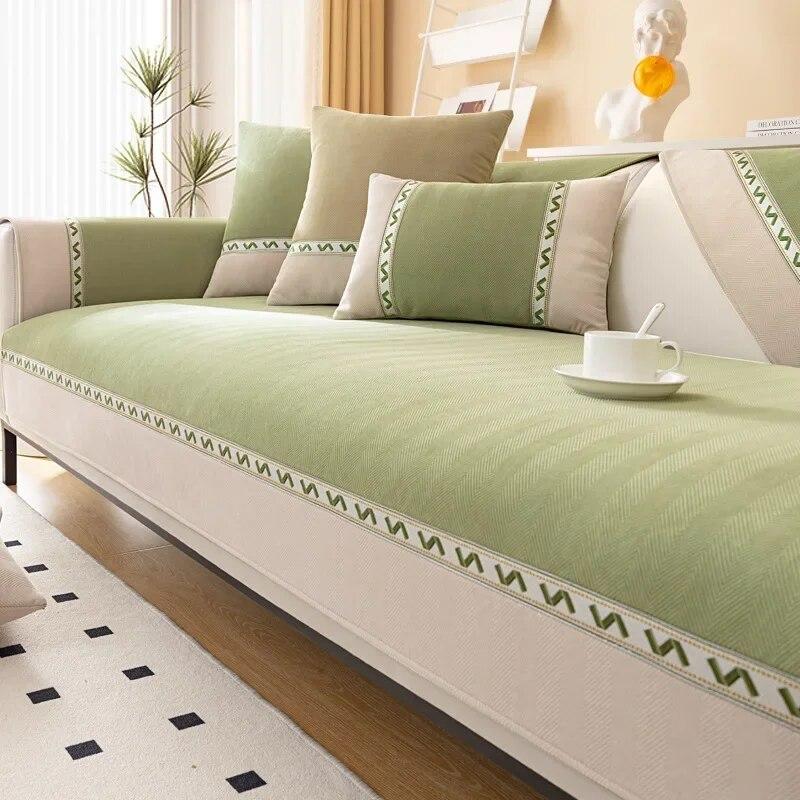 Modern Schlichter Sofabezug Vier Jahreszeiten Universal Leder Rutschfest Chenille Sofakissen Einfarbig Weiß Breite Kante Sofa Handtuch