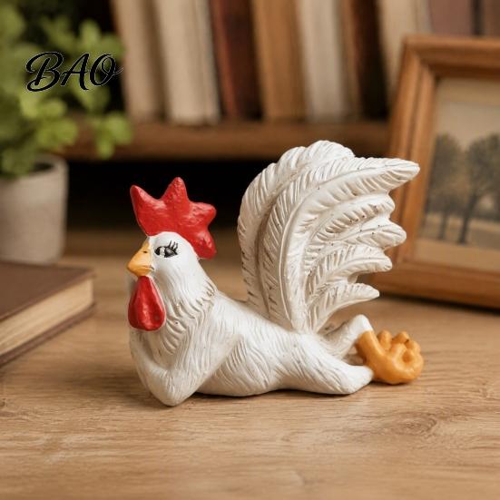 Resin Rooster Statue White with Enchanting Posture & Long Eyelashes, Creative Table Art Sculpture, Funny Auspicious Animal Figurine Decoration, Rustic