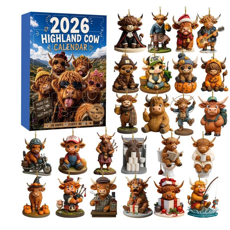 2026 Advent Calendar Highland Cow Christmas Ornament Acrylic Blind Box