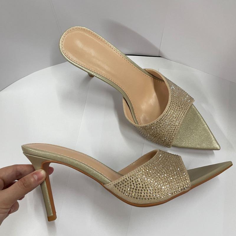Summer Women's Beautiful Stiletto Rhinestone High-heeled Sandals Slippers With Skirts Pointed High-heeled Shoes