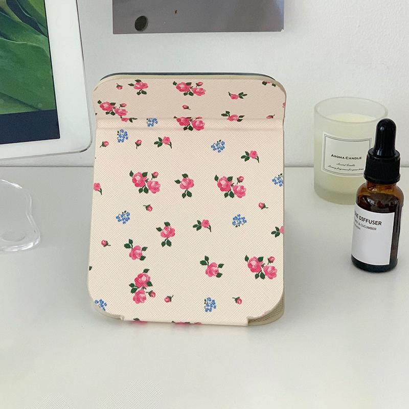 Tisch-Make-up-Spiegel Floral PU-Leder Schlicht Tragbar Handspiegel Faltbar Studenten Kompakt Niedlich Taschenspiegel