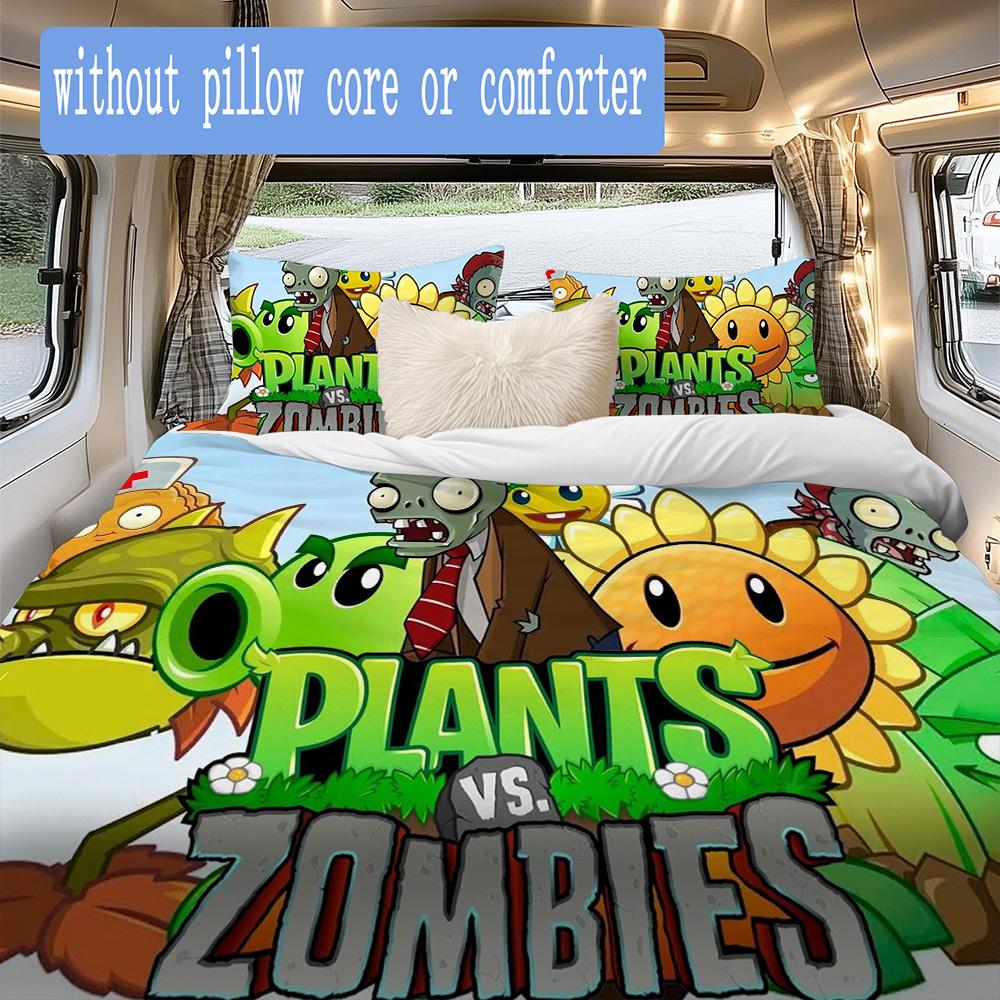 Plants Vs. Zombies Pattern Pattern Bedding,Quilt Set Quilt Cover Pillowcase Home Birthday Gift (1*duvet Cover+2*pillowcase,without core)XSJT0917559