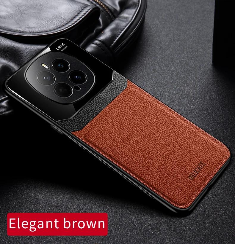 

EUCAGR Acrylic PU Leather Case For Honor Magic 7 6 5 4 3 Pro Camera Protect Phone Back Cover for Honor Magic 7Pro Frame Coque Honor Magic 5 Pro коричневий