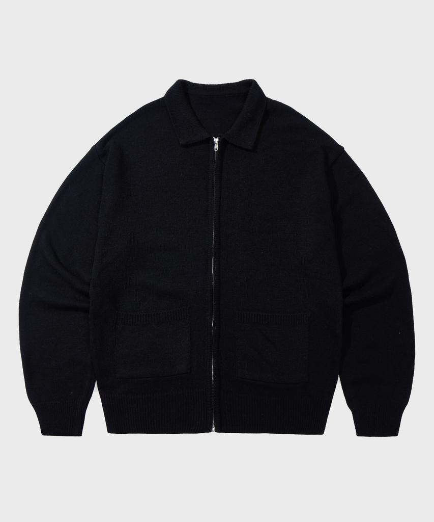 TY Ty Two-Way Collar Knit Zip-Up_Black