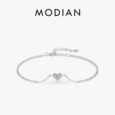 Modian Yeni Tasarım 925 Ayar Gümüş Kalp CZ Bilezik Moda Kristal Düğün Bayan Klasik Romantik Takı
