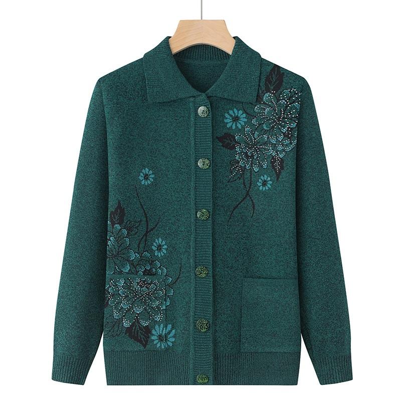 Damen Floral Bestickte Strickjacke mit Knöpfen