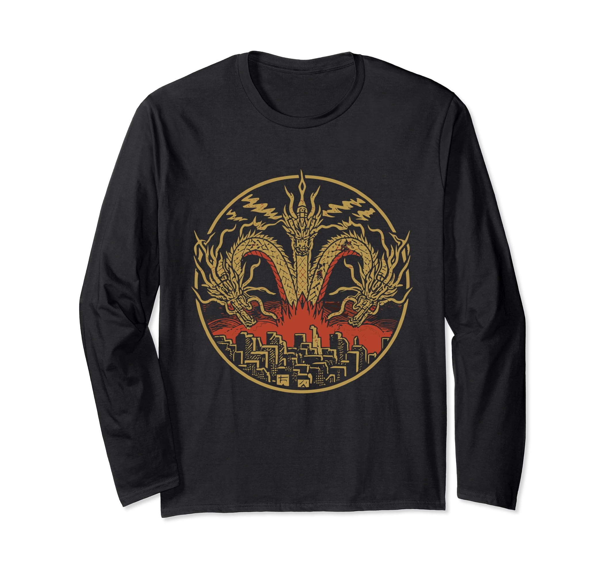 

Vintage Dragon King Ghidorah Art Sunset Japanese Long Sleeve T-Shirt чорний