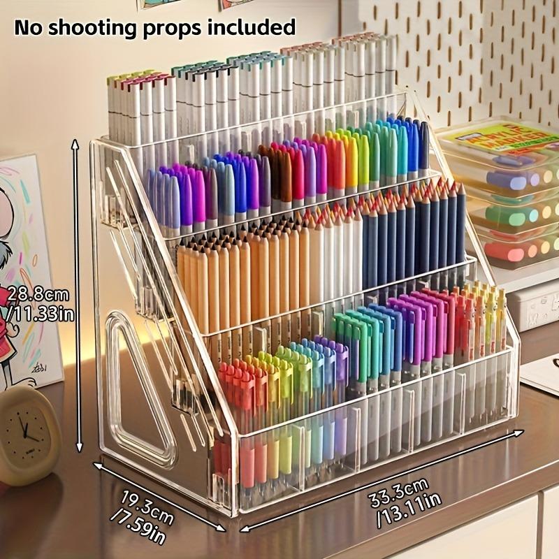 PGY Large Capacity Transparent Acrylic Marker Pen Organizer Multi-grid Plastic Storage Box for Pens Pencils Brushes Art Supplies
