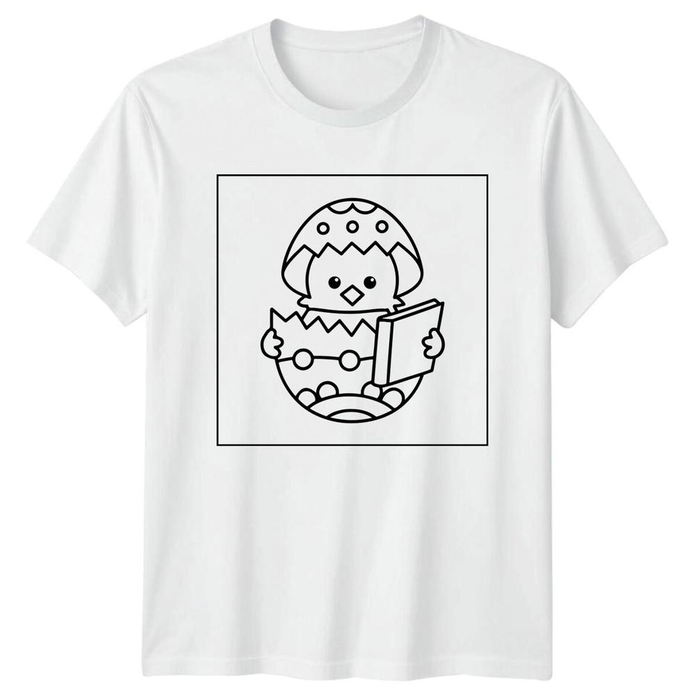 Easter Chick Reading Book Holidays Unisexs TShirt Ladies Tee Graphic S