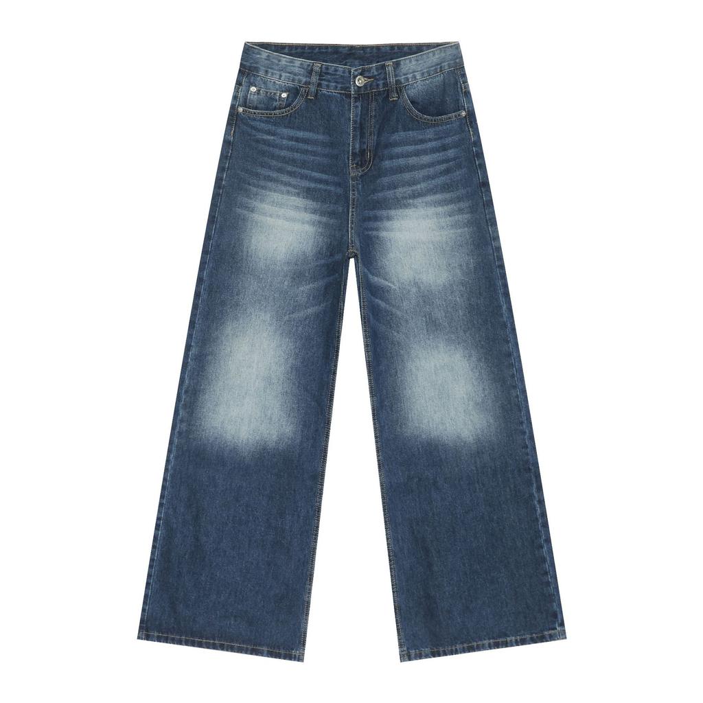 Jeans American Retro Jeans Men's Washed Loose All-match Casual Straight Wide-leg Trousers