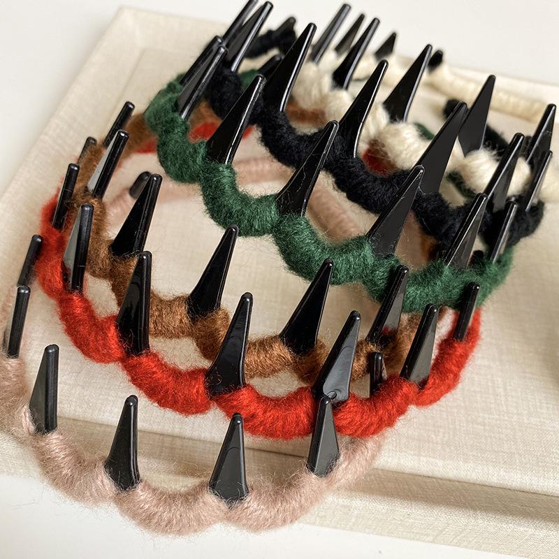 No-Slip Toothed Wave Headband - New Style, Solid Color, Wool Wrapped, Hair Comb Design