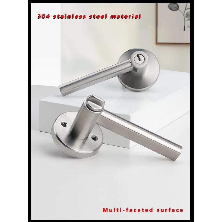 304 Stainless Steel Three-pole Handle Lock Single Tongue Bathroom Interior Door Lock Aisle Fire Door Door Lock With Key
