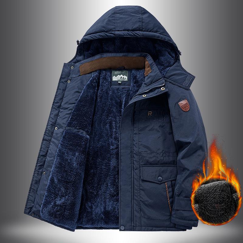 Winter Men's Fleece Thickened Padded Jacket Casual Padded Jacket Large Size Outdoor Multi-Pocket Tooling Padded Jacket