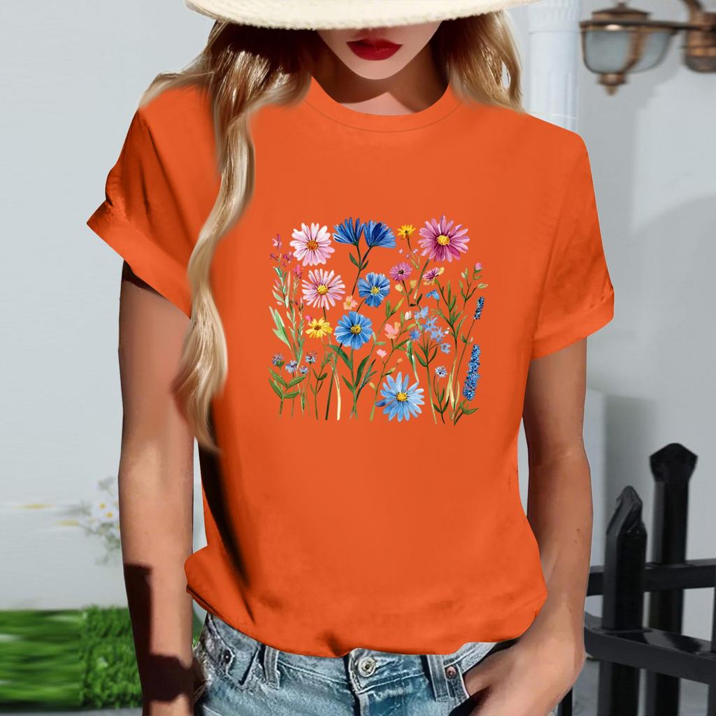 Damernas Mode Rundhalsad Casual Retrotryck Kortärmad T-shirt Topp