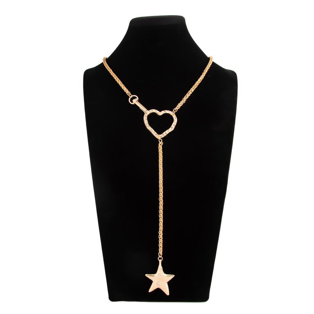 European and American Hip-hop Star-shaped Pendant Long Necklace, Creative Hollow Heart Necklace for Women