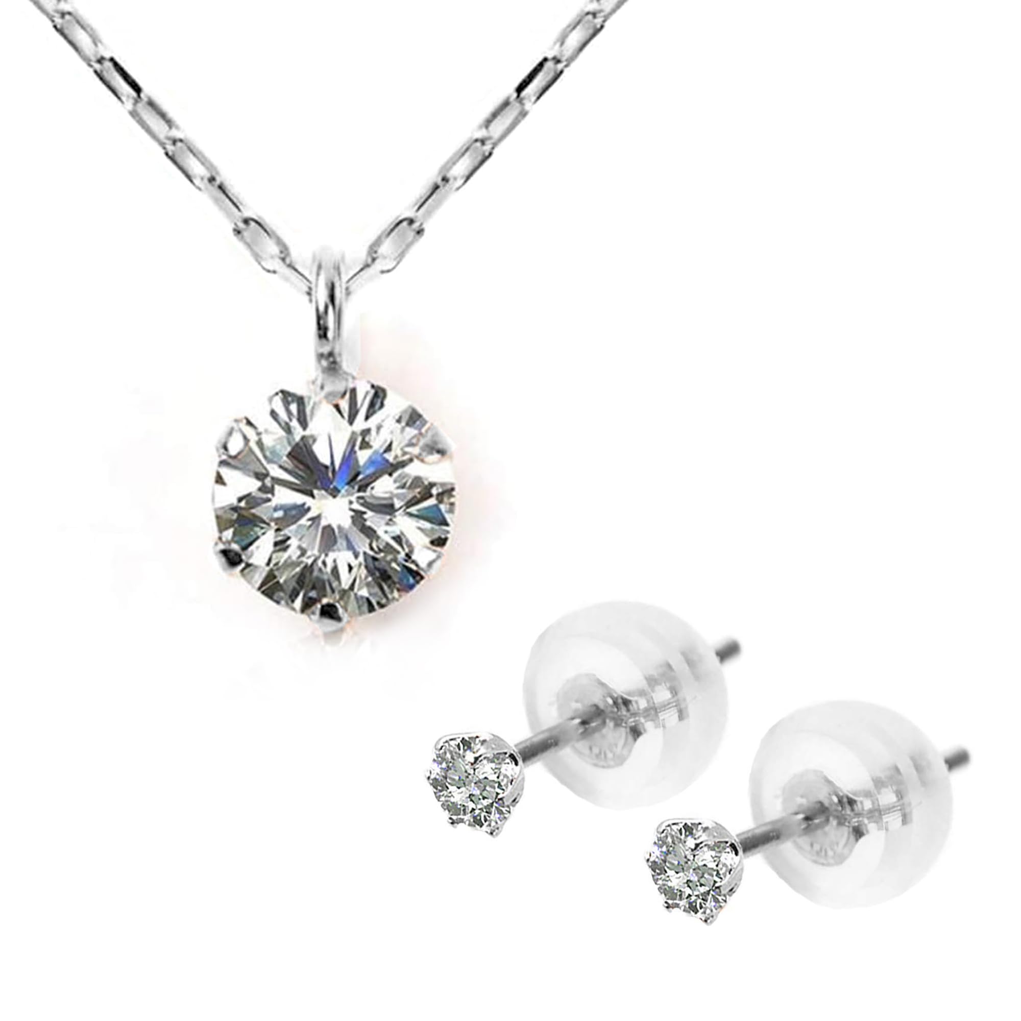 

PLUSTER Necklace Earrings Ladies GINGER Single Diamond K10 PT900 Platinum White Gold Chain 40cm Box Birthday Present Jewelry Plaster [Gift Set]