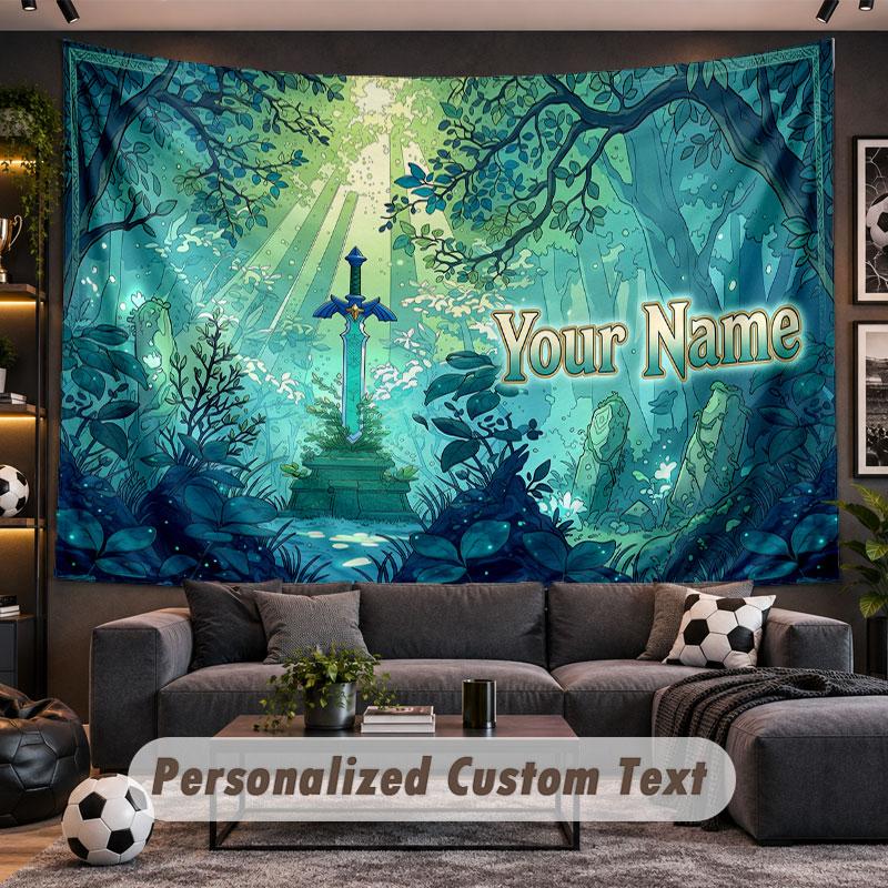 Wall Hanging Tapestry Custom NameZelda Pattern Personalized Printed Fabric Wall Decor
