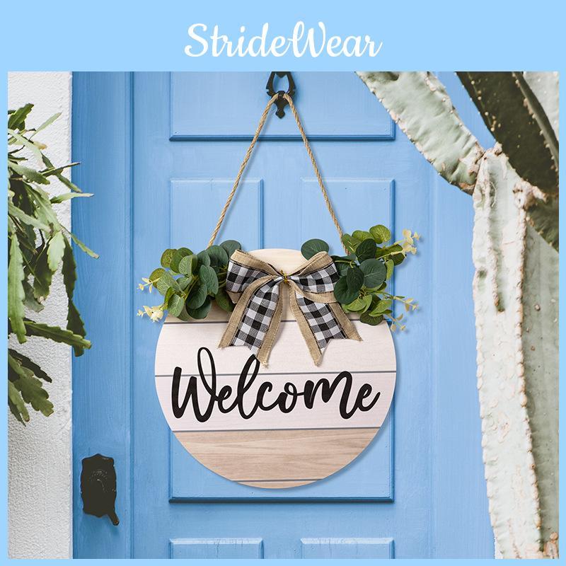 Elegantes Eukalyptus Willkommensschild für die Tür, dekoriert mit stilvoller schwarz-weißer Schleife