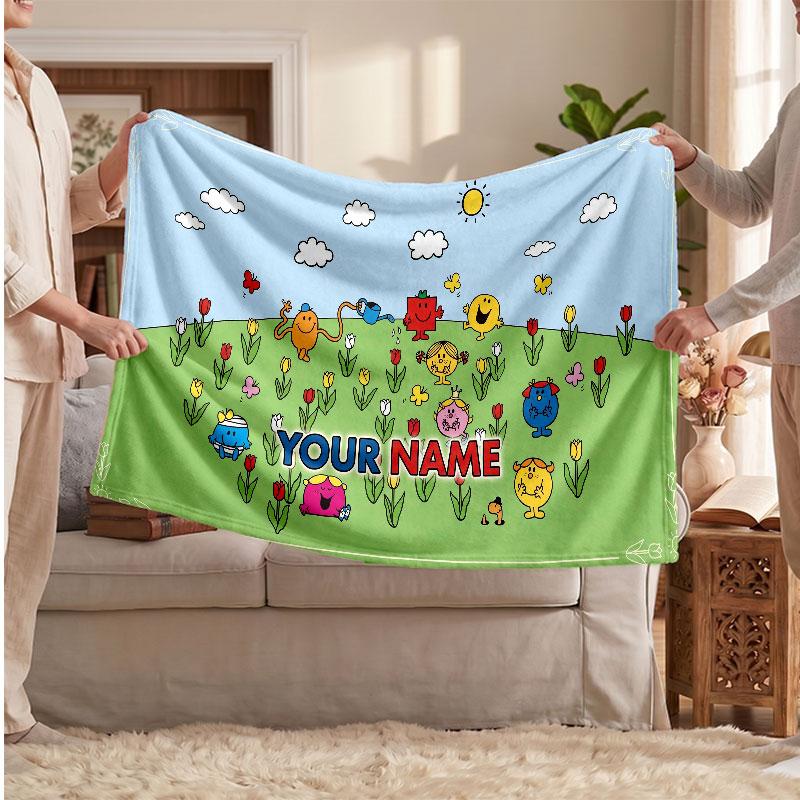 Monsieur. Couverture en flanelle personnalisée pour hommes et petites filles, texte nom personnalisé imprimé, couverture chaude et douce pour canapé lit