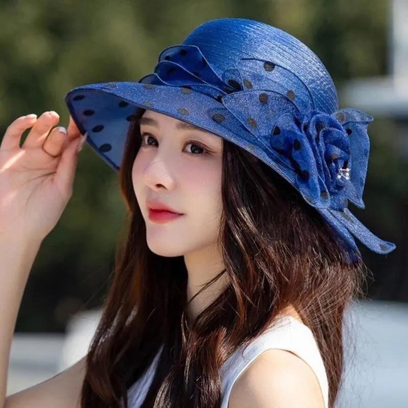 WTEMPO Summer Solid Color Mesh Patchwork Sunscreen Hats Women's Casual Versatile Shopping Fashion Sun Hats with Peral Flower