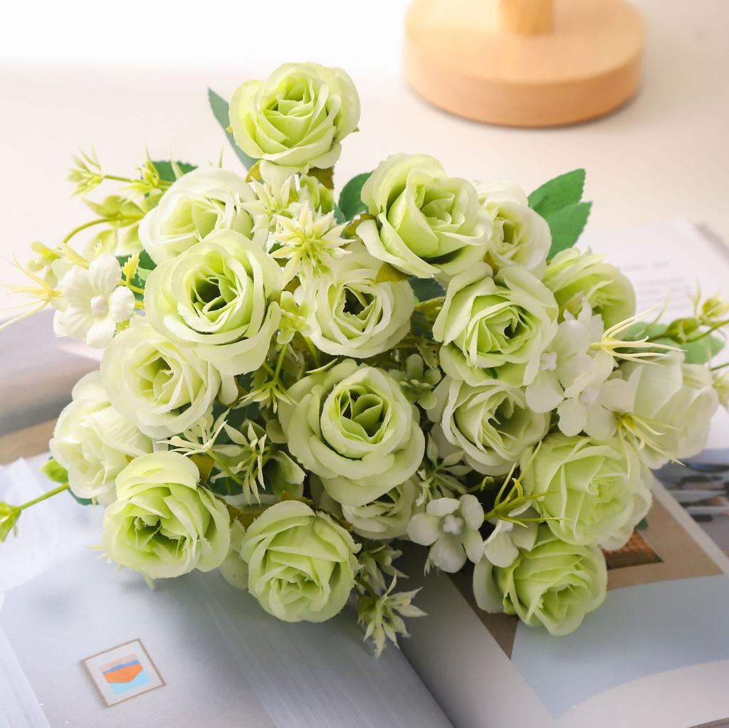 Pink Artificial Rose Bouquet with Greenery, Fake Silk Flowers for Home Wedding Decor