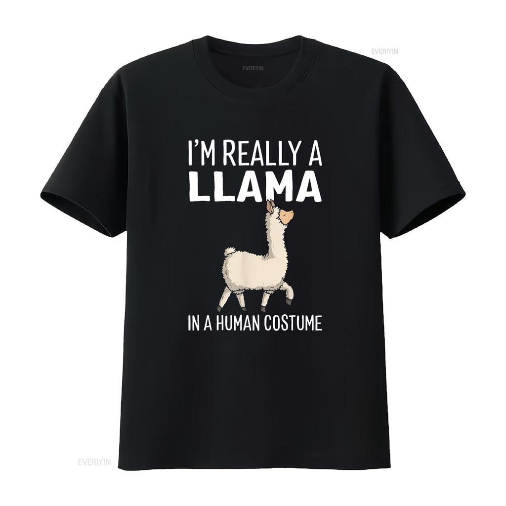 I M Really A Llama In Human Costume Halloween Funny T Shirt Vintage Washed Streetwear Fashion Soft Homme Unisex Stretched