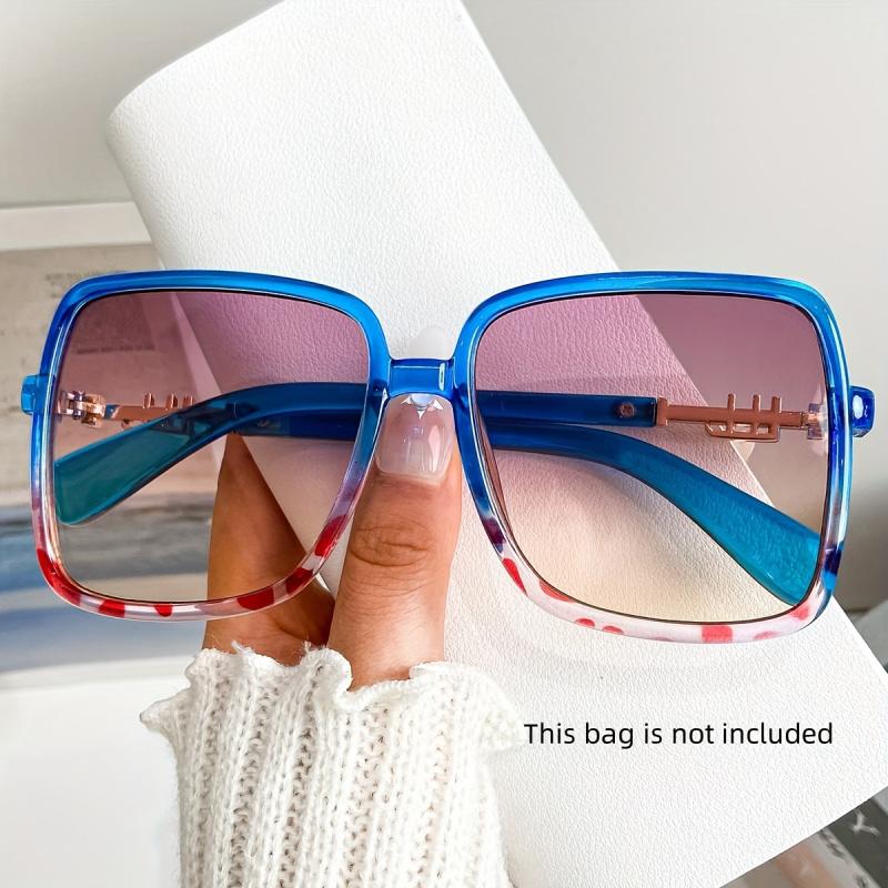 Retro 1970er Übergroße Quadratische Modebrille - Blau & Rosa Farbverlaufsgläser, Metallrahmen Unisex Modebrille für Damen