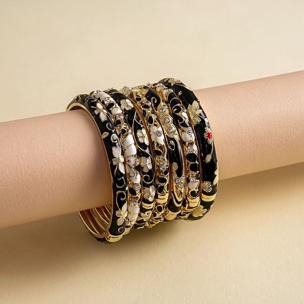 Enamel Flower Bangle Traditional Women's Hand Bracelet Vintage Cloisonne Bangle Jewelry Gifts