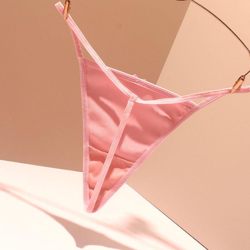 Luxury Satin Seamless Thongs: Sexy Low-Waist Pearl Bow Design with Pure Cotton Crotch
