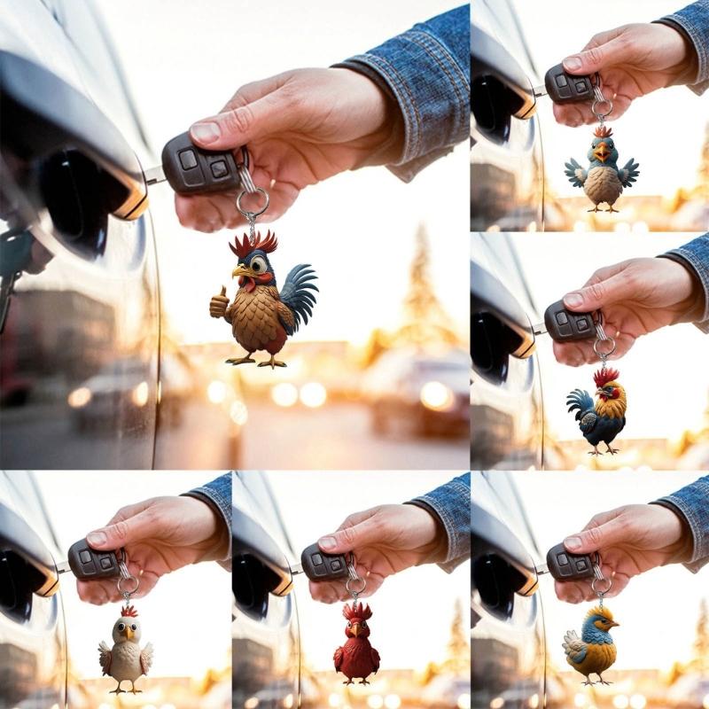6pcs  Cartoon Chicken Keychain Decorative Backpack Accessory Christmas Keyrings