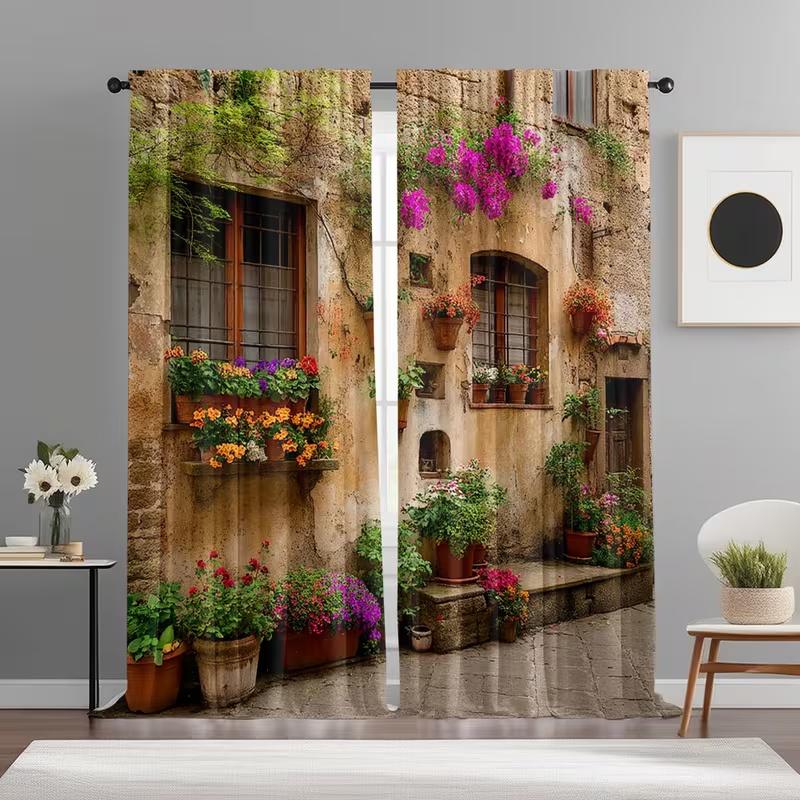 2 Pcs Residential building print curtains,suitable for bedroom,living room kitchen decoration,home decoration,window decoration
