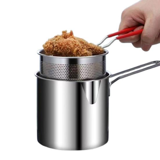 Stainless Steel Deep Fryer with Filter Basket Extended Handle Mini Fryer for Efficient Cooking Multifunctional Oil Pot for Frying Steaming Boiling