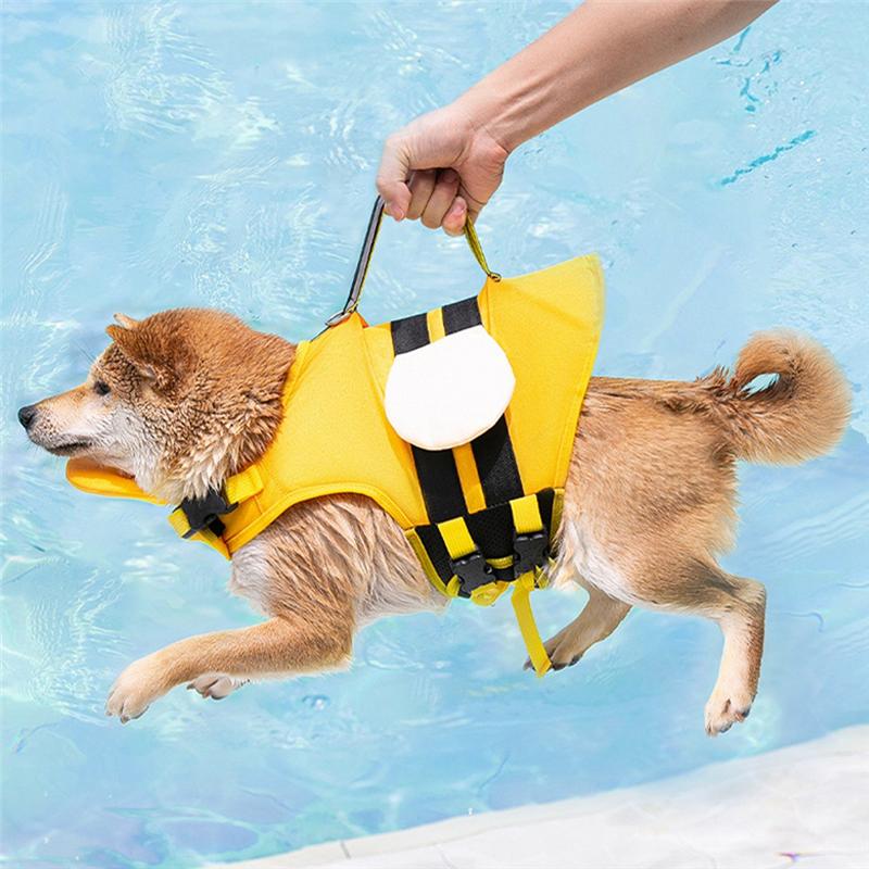 M-Modern-Dog Life Jacket Pet Vest Dog Swimsuit Big Dog Collar Harness Pet Dog Swimming Summer Swimwear Clothes Cute Bee Pet
