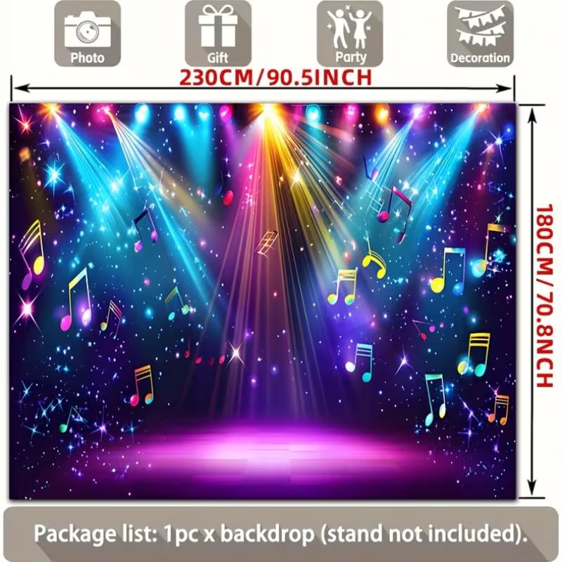 Sfondo Colorato con Spotlight da Palco e Note Musicali per Feste