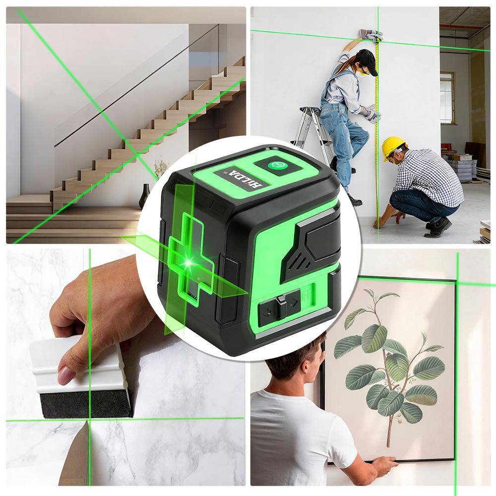 High-Precision Green Light Mini Laser Leveler with Automatic Cross 2-Line Projection