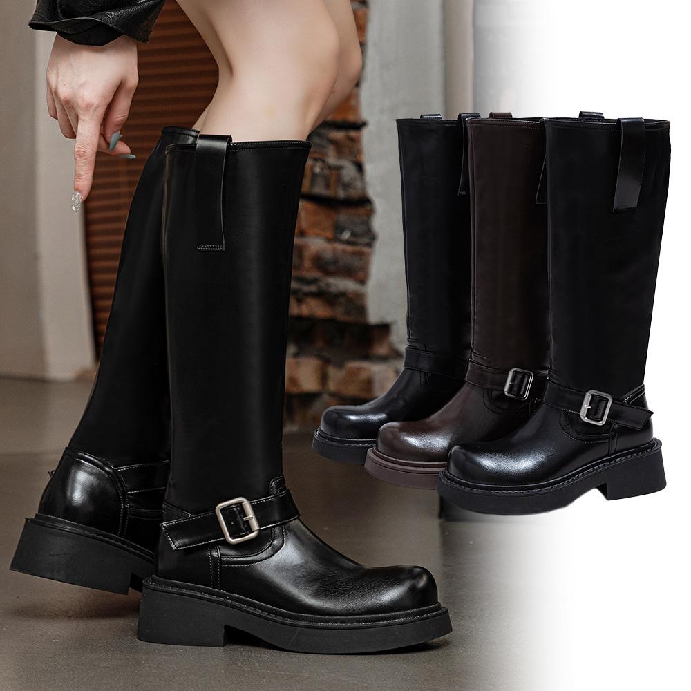 Martin boots women's 2025 new autumn and winter British style boots women's versatile retro but knee platform knight boots women