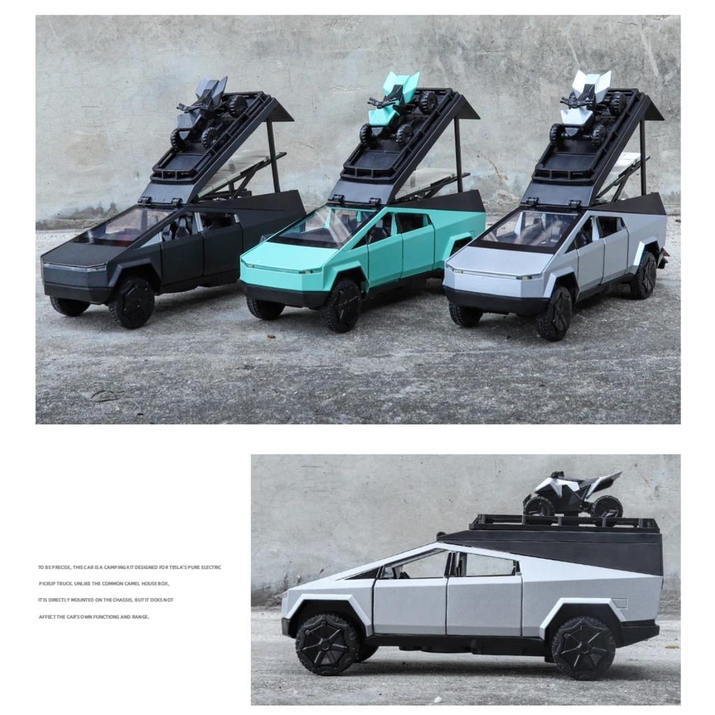 1/32 Tesla Cyber the Truck Pickup Alloy Camping RV Car Model Diecasts Metal Toy Van Motorhome Touring Car Model Sound Light Kids Gifts