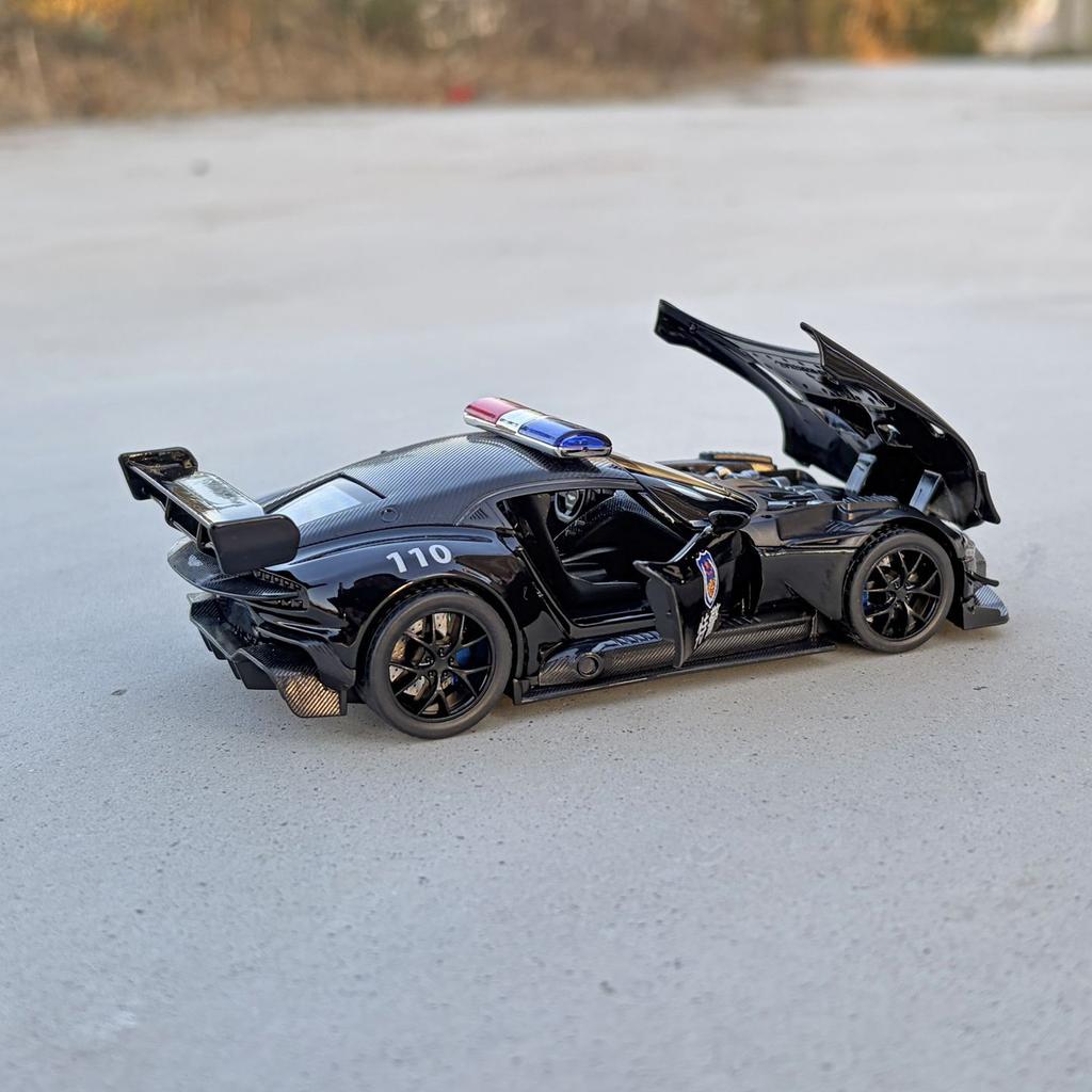 1:32 Vulcan Safety Car Police Car Sports Simulation Diecast Metal Alloy Model Sound Light Pull Back Collection Kids Toy Gifts