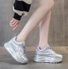 Fashion Autumn Leather Silver Platform Sneakers for Women Shoes Thick Sole Casual Shoes Woman Chunky Sneakers 7cm Height Increase Shoes