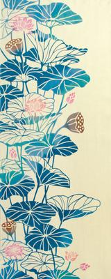 Miyamoto-Towel Miyamoto Kenema Japanese Hand Towel, Chū-dyed, Flower Garden, Lotus Flower, Interior Display Tapestry, 36 X 90cm, 53346