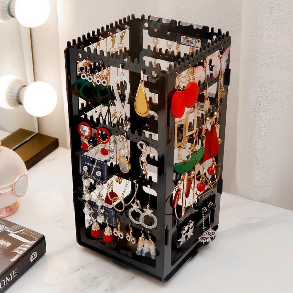 360 Degree Jewelry Display Rack Rotating Jewelry Storage Box Necklaces Rings Holder Selling Show